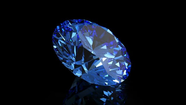 Shiny blue sapphire rotating on a black background. Looping animation, 4k