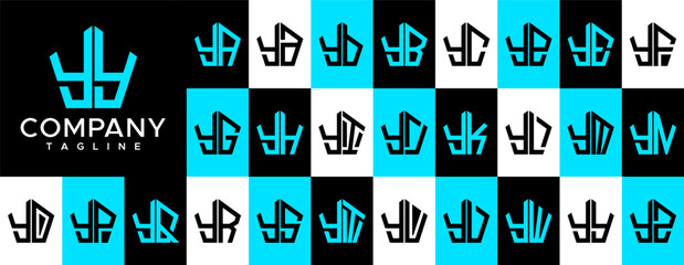 Minimalist line pentagon abstract initial letter Y YY logo design set - obrazy, fototapety, plakaty