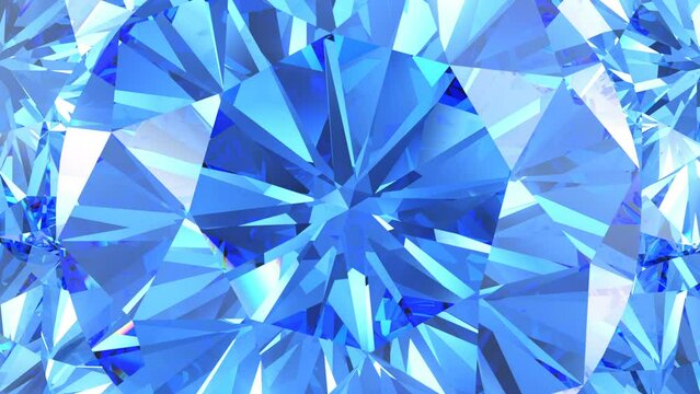 Beautiful shiny sapphire crystal. Kaleidoscope, rotating background, looping animation