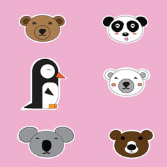 Wild animals stickers with cute faces