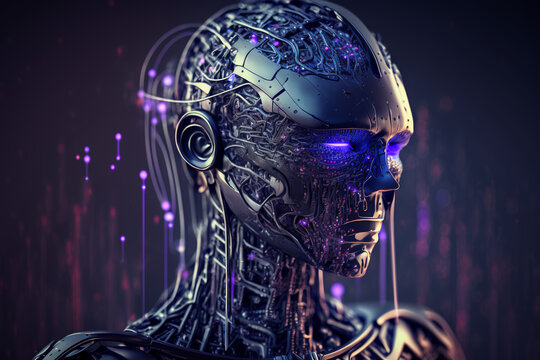 Intelligenza artificiale, un cyber robot umanoide con una rete neurale pensa Intelligenza artificiale con un cervello digitale