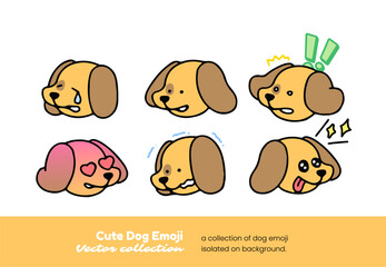 A set of cute dog emojis showing crying, showing love, scaring, and pleading, isolated on a background vector illustration.