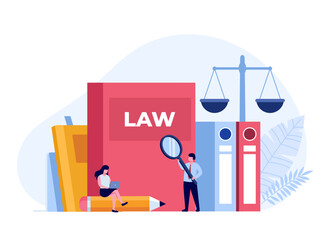 Law and justice scenes. lawyer consulting client. Legal advice concept. Flat vector illustration banner