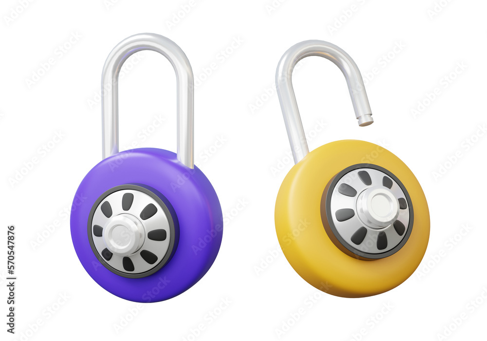 Poster two circle padlock icon floating on isolated. lock cyber security protection concept. account identi