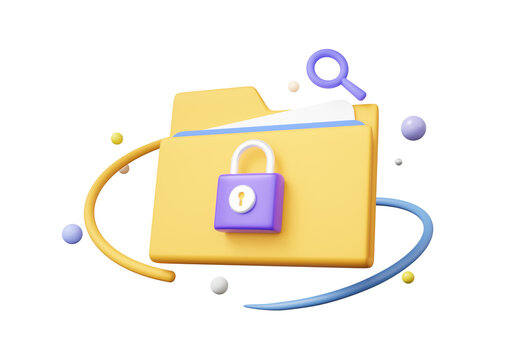 User login password protection padlock shield icon with security file folder management document online protect file storage database system. Business financial. 3d rendering. illustration