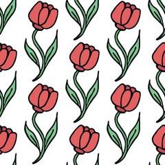 Seamless floral pattern. Doodle background with flowers. Spring pattern