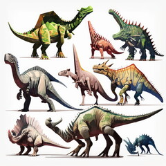 set of Dinosaurs, white background, Made by AI,Artificial intelligence