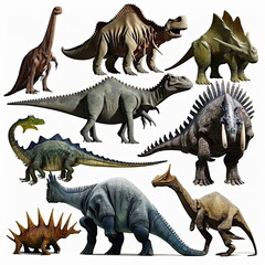 set of Dinosaurs, white background, Made by AI,Artificial intelligence