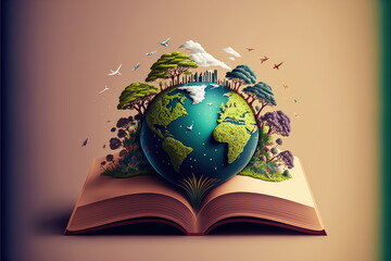 book on the earth, world book day, education concept, Made by AI,Artificial intelligence