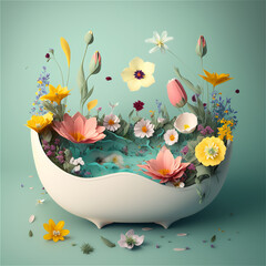 3D bouquet of flowers in a bathtub