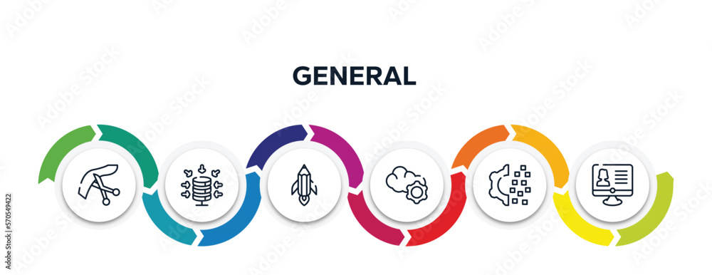 Poster general outline icons with infographic template. thin line icons such as inauguration, data aggregat