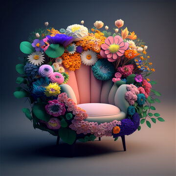 3D bouquet of flowers on an armchair