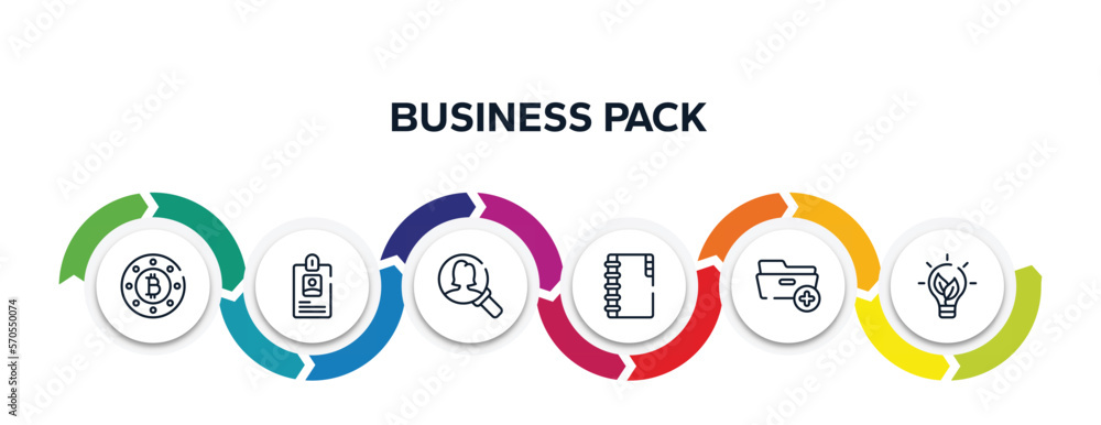 Poster business pack outline icons with infographic template. thin line icons such as bit round button, lon