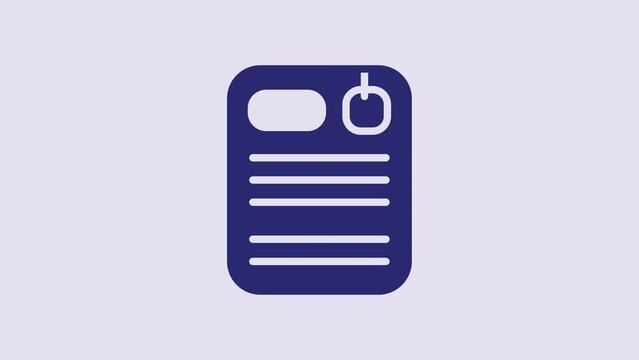 Blue Dossier folder icon isolated on purple background. 4K Video motion graphic animation
