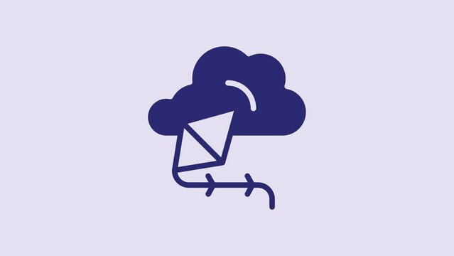 Blue Kite icon isolated on purple background. 4K Video motion graphic animation