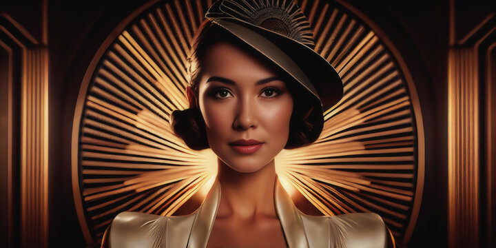 Elegant fashion woman dressed in retro art deco 20s style. Generative AI. 4
