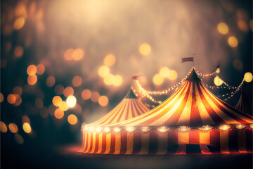 Festive lighting and tents, for a magical moment. Joy, bokeh and circus art: the perfect image for a poster or flyer. Generative AI
