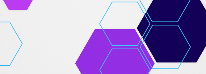 Obraz na płótnie Canvas Cyan purple ultraviolet hexagon tech metaverse web3 digital horizontal banner template. Futuristic cyber design brochure art black. Place for text 