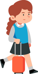 Obraz premium school girl student with luggage bag to school