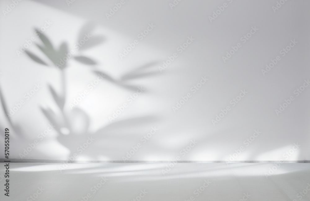 Fototapete blurred shadow from leaves plants on the white wall. minimal abstract background for product present