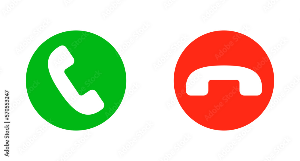 Aufkleber phone call button and phone call rejection button icon set. vector.