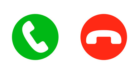 Phone call button and phone call rejection button icon set. Vector.
