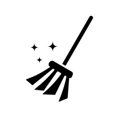 Cleaning broom and glitter symbol silhouette icon. Vector.