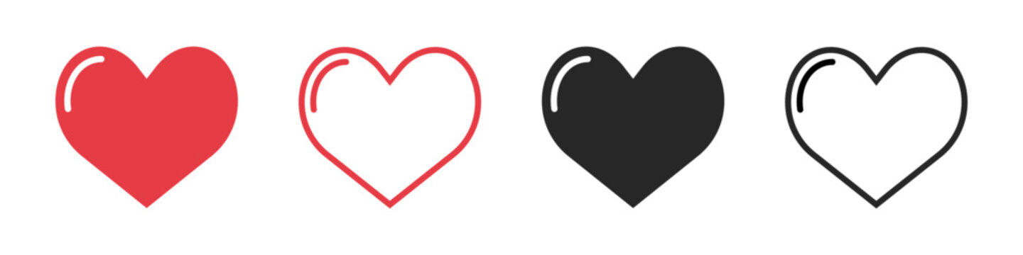 Flat design heart icon set. Vector.