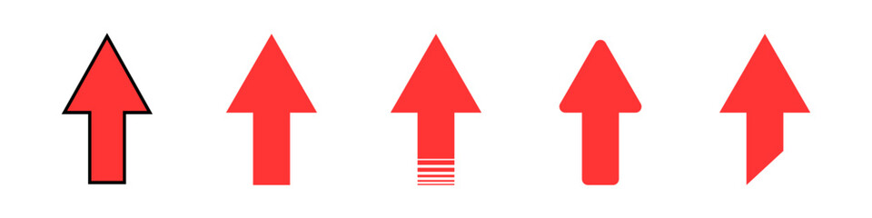 Up arrow icon set in various styles. Vectors.