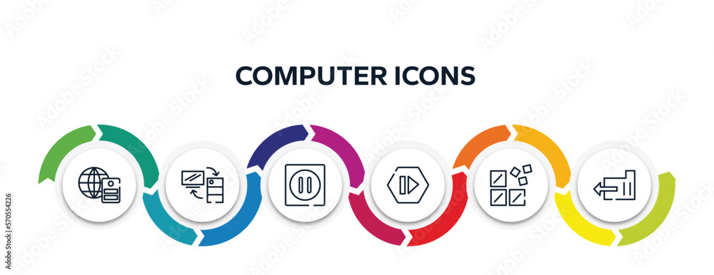 Poster computer icons outline icons with infographic template. thin line icons such as server with the eart