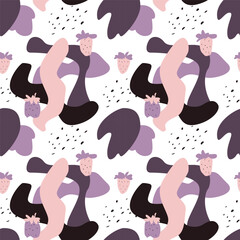 Modern stylish abstract pattern with strawberry. Seamless fashion ornament