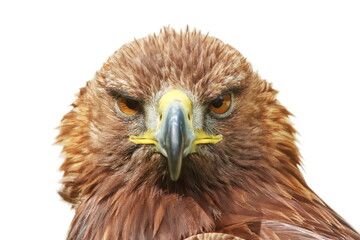 female golden eagle (Aquila chrysaetos) detail head portrait, isolated