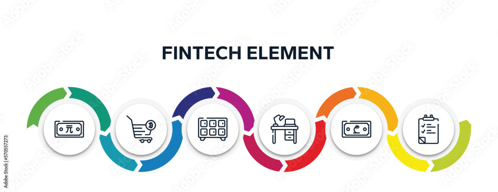 Poster fintech element outline icons with infographic template. thin line icons such as root directory, fol