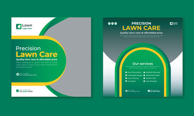 
Lawncare and Gardening, lawn mowing service discount social media post vector template