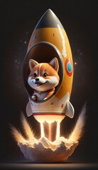A super cute chiba inu sitting inside a rocket going into space. made with generative AI