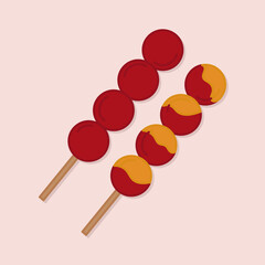 Hand drawn Candied Tanghulu Bing. Asian exotic food. Cartoon design food element. Street food.
