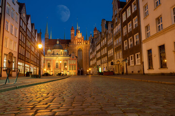 view of Basilica of St. Mary and Royal Chapelat night. Gdansk, Poland
