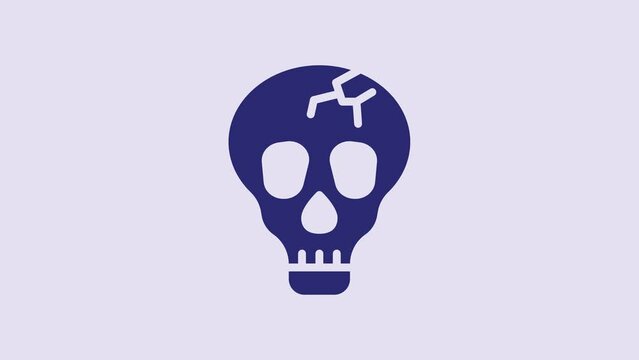 Blue Skull icon isolated on purple background. Happy Halloween party. 4K Video motion graphic animation