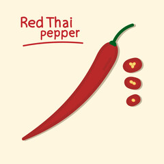 Red Thai pepper. Hand drawn hot chili pepper elements collection.