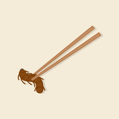 Hand drawn chopsticks and centipede. Asian exotic food Cartoon vector icon illustration food object