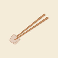 Hand drawn chopsticks and tofu. Asian exotic food. Cartoon vector icon illustration food object.