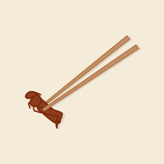 Hand drawn chopsticks and cricket. Asian exotic food. Cartoon vector icon illustration food object.