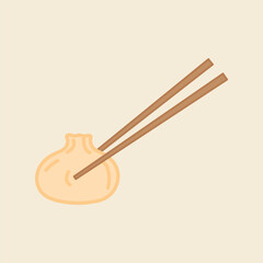 Hand drawn chopsticks and dumplings. Asian food. Cartoon vector icon illustration food object.