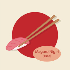 Maguro Nigiri Tuna Sushi japanese food hand drawn food vector illustration