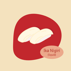 Ika Nigiri Squid Sushi japanese food hand drawn food vector illustration