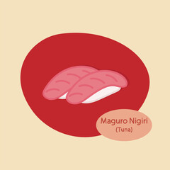 Maguro Nigiri Tuna Sushi japanese food hand drawn food vector illustration