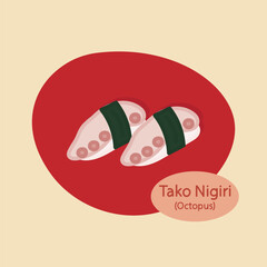 Tako Nigiri Octopus Sushi japanese food hand drawn food vector illustration