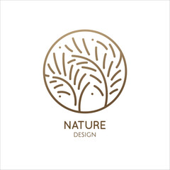 Tropical plant logo. Vector emblem floral leafs, bamboo tree. Abstract round badge for design of natural products, flower shop, cosmetics and ecology concepts, eco food. health, spa and yoga Center.