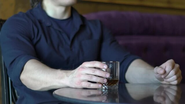 Man Drinks Whisky Slow Motion