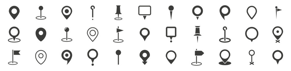 Set of location pin icons. Map pointers. Map markers. Vector illustration. - obrazy, fototapety, plakaty